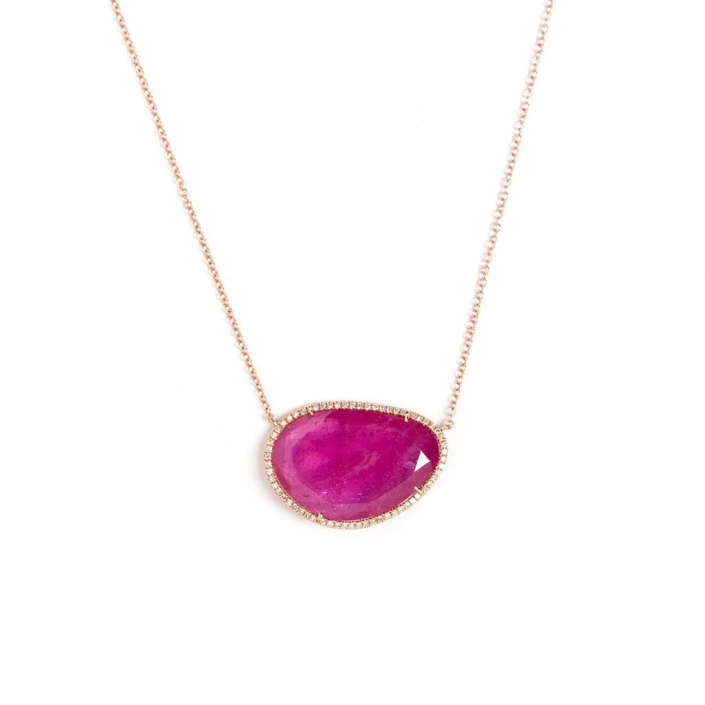 Pink Sapphire Diamond Bezel Necklace