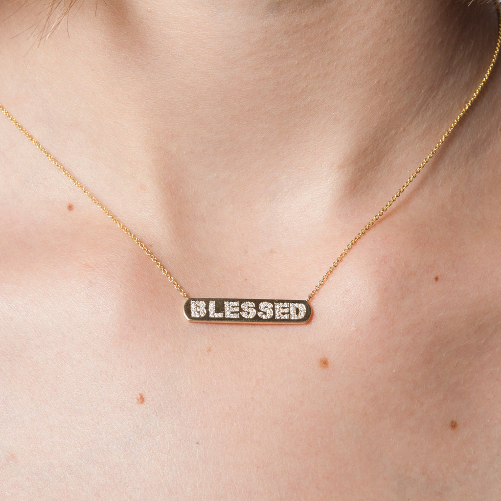 Diamond BLESSED Bar Necklace