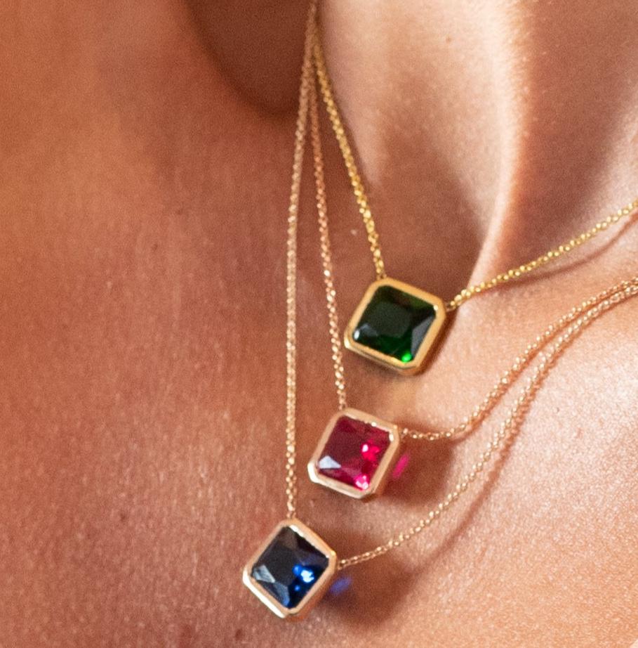 Square Sapphire Necklace