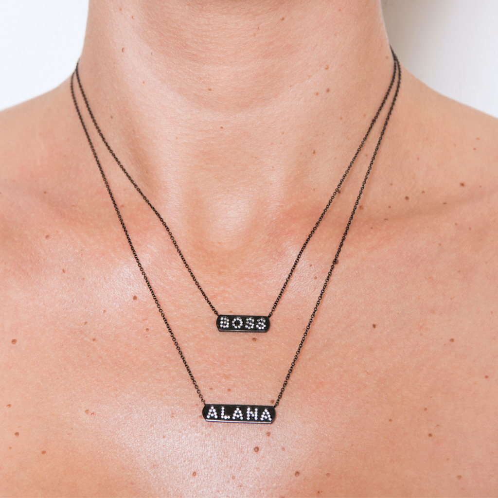 Custom Diamond ID Necklace in Black